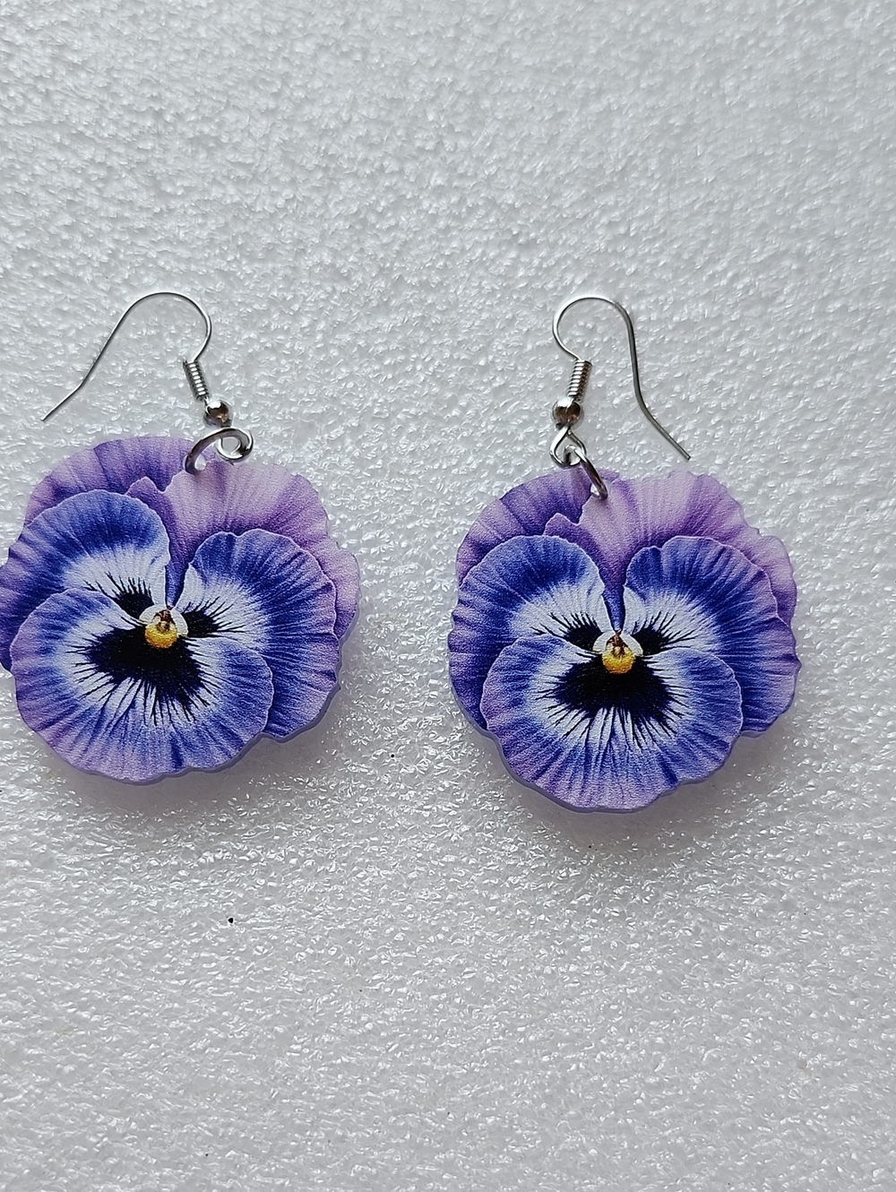 Hand Crafted Lavender & Blue Pansy Drop Earrings